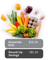 Debit Card Round Up your groceries showing the value of the purchase and the rounded up amount.