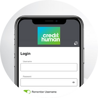 Login screen for the Credit Human app where you can sign up for Round Up