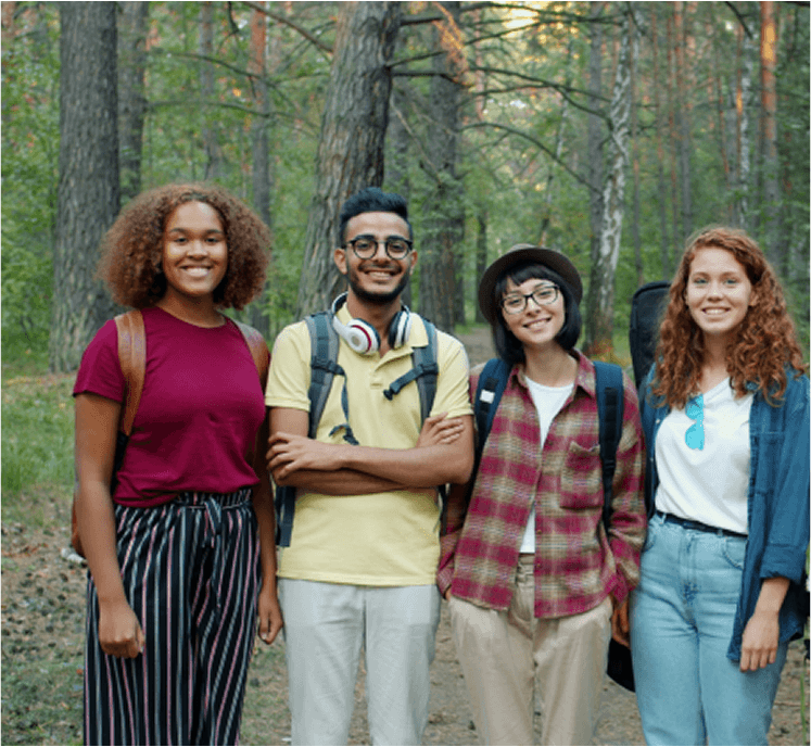 Culturally diverse people enjoying nature